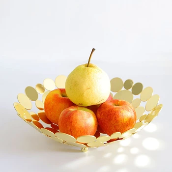 

Nordic In Golden Round Iron Fruit Tray Living Room Fruit Wire Mesh Basket Snack Candy Storage Basket Home Kitchen Desktop Decor