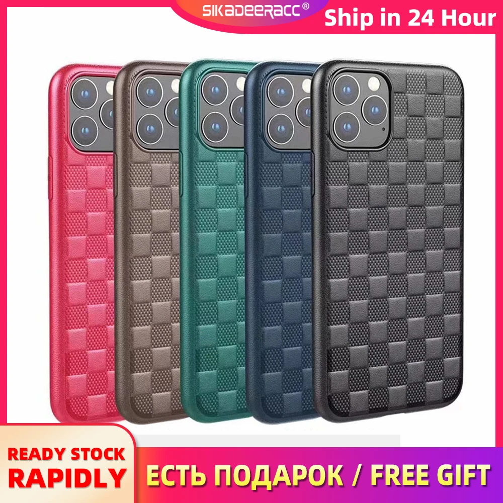 

Solid Color Plaid Phone Case For 2019 iPhone 11 Pro Max Soft Silicone Shockproof Ultra Thin Back Cover Shell Coque Funda