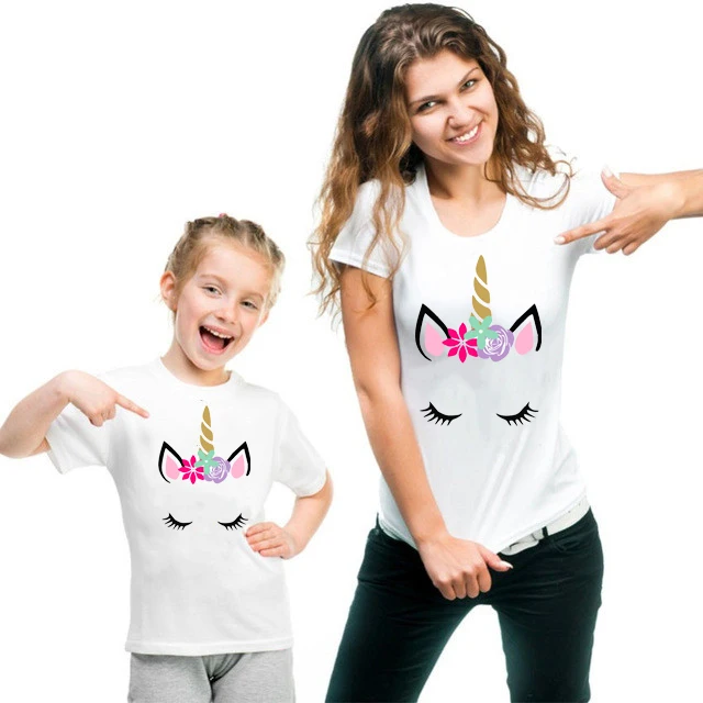 1PC Unicorn Printed Family Matching Clothes T Shirt Fashion Mother and Daughter Clothes Mommy and Me Family Look Tshirt Outfits 2
