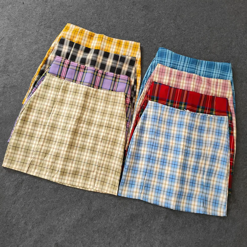 

Mini Skirts Lining With Shorts 2021 korean Streetwear Vintage Sexy Skirt Summer Harajuku Plaid Pencil Skirts Womens High Waist