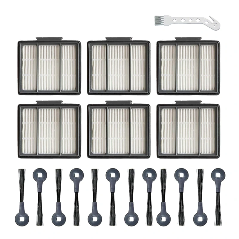 

6 Pack HEPA Filters & 12 Side Brushes Replacement Set for Shark IQ R101AE (RV1001AE) IQ R101 (RV1001) Robot Vacuum Cleaner