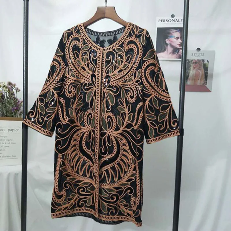 Gold Cape Плюс размер синий кружевной SequinsOpen кардиган для женщин Длинный свободный платок кимоно топ Обложка - Цвет: Gold Cape