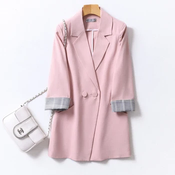 

2020 Women's Blazer Pink Half Sleeve Blazers Solid Two Button Coat Slim Office Lady Jacket Female Tops Suit Blazer Femme Jackets