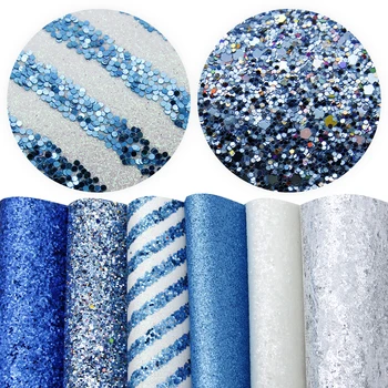 

6pcs/set 20*34cm Blue Striped Faux Synthetic Leather Fabric Set Craft Vinyl DIY Bow Bag Materials Home Decoration,1Yc7990