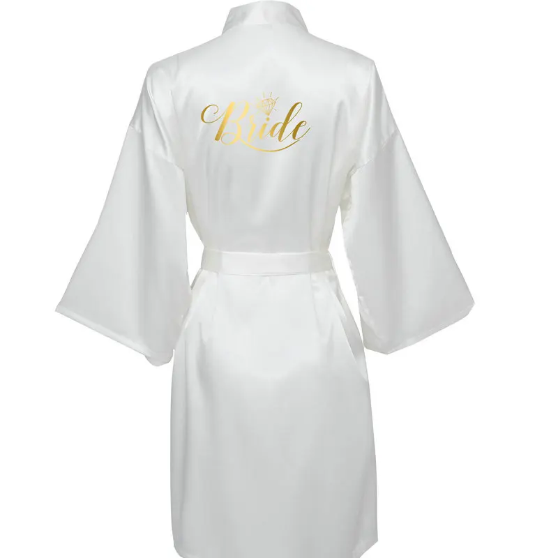 YUXINBRIDAL/Новинка года; один комплект; атласный шелковый халат свадебные платья; тапочки для невесты; белые свадебные платья с золотым принтом