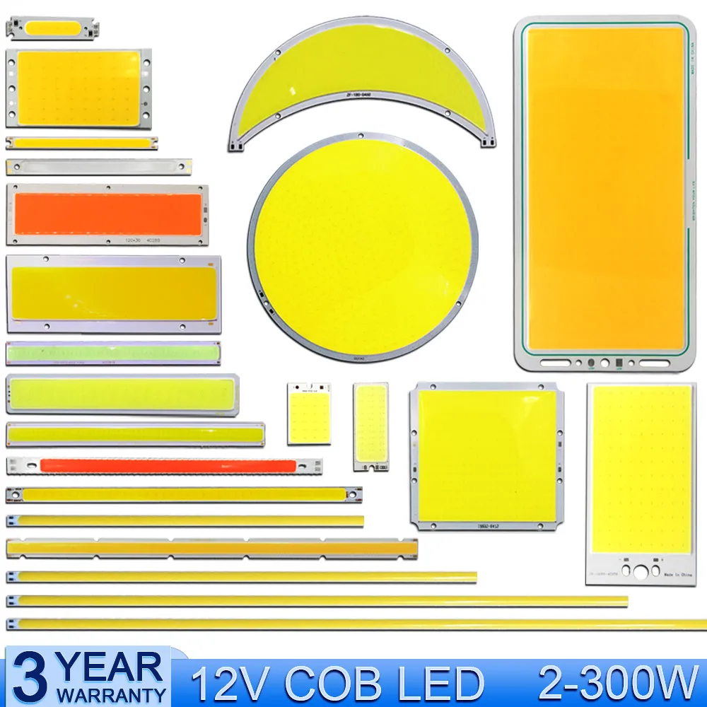 

2W-300W 12V LED COB Light Bulb Strip Chip On Board Lighting Source Warm Natural Cold White Blue Red Color DC12V LED Lamp for DIY