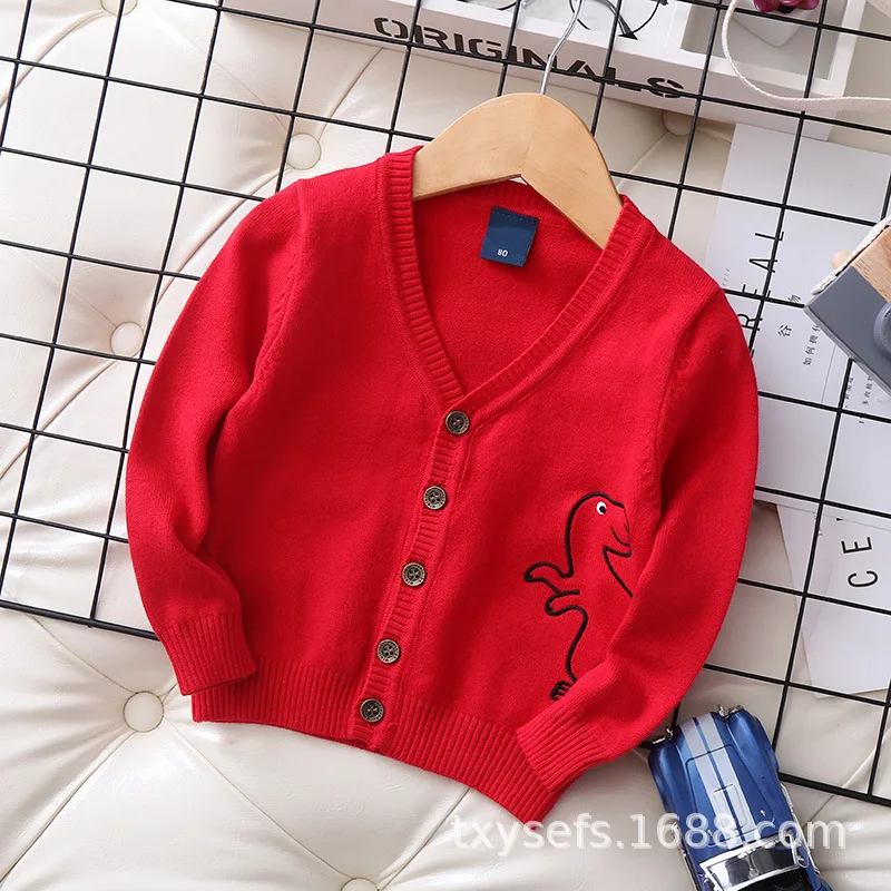 Ktp-003 детская одежда; топ для малышей; Детский свитер; Новинка года; осенний кардиган для мальчиков с вышивкой в виде динозавра