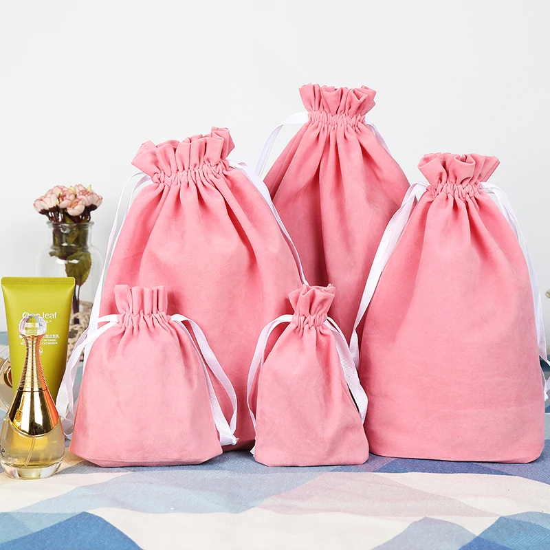 10pcs/lot Sweet Pink/Grey Thicken Velvet Drawstring Bags Pouches Christmas Wedding Jewelry Candy Party Gift Display Packing Bags