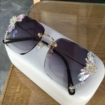 

2020 Frameless Rhinestone Sunglasses 2020 Gradient Lens Luxury Sun Glasses Female Rimeless Eyeglasses