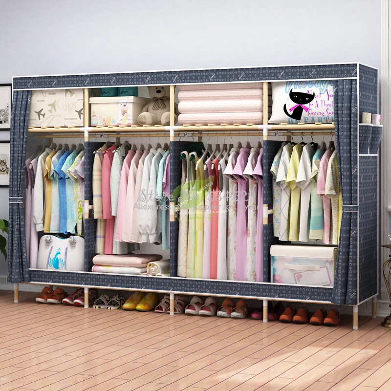 30 Oxford Fabric Solid Wood Wardrobe Storage Cabinet Simple Modern