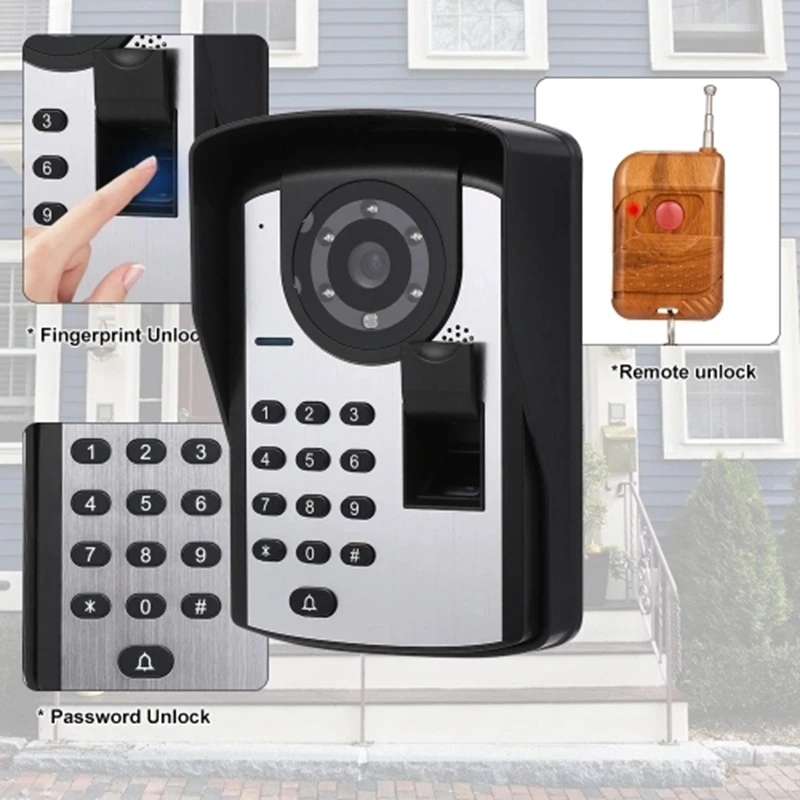 Doorbell Intercom System Wireless Unlocks 7 Inch Monitor Fingerprint Password Remote Control HD Camera Video Door