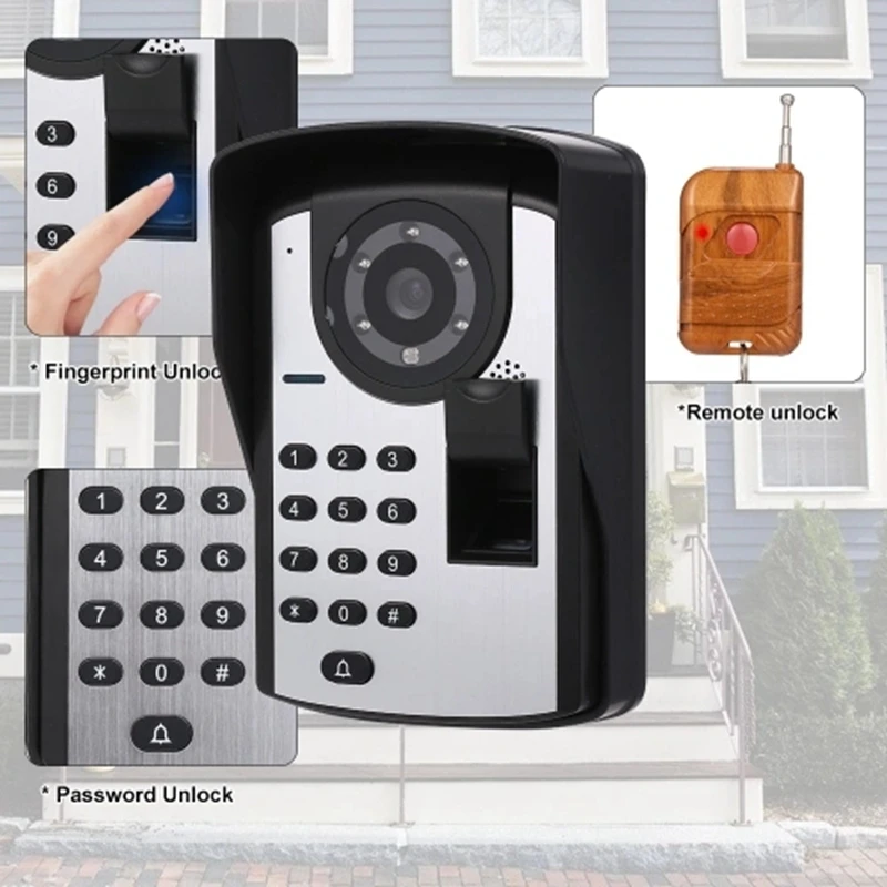 Doorbell Intercom System Wireless Unlocks 7 Inch Monitor Fingerprint Password Remote Control HD Camera Video Door Doorbell Intercom System Wireless Unlocks 7 Inch Monitor Fingerprint Password Remote Control HD Camera Video Door