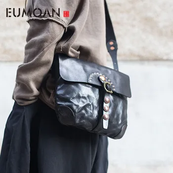 

EUMOAN Bags women's new fashion tide retro first layer cowhide designer shoulder rivet crossbody bag leather