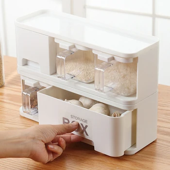 

Simple Spice Rack Kitchen With Lid and Spoon Seasoning Box Herb Spices Storage Container Condiment Jar Cooking Tool