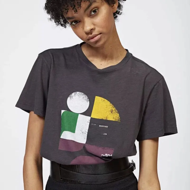 

2019 early spring new color contrast geometric pattern letter short-sleeved T-shirt