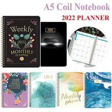 

2022 Planner Coil Notebook Loose-leaf Calendar Thickened A5 Soft Cover Golden Coil Notebook Agenda Planner School Supplies