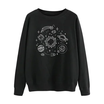 

Graphic Sweatshirt Women Harajuku Planet Printed Long Sleeve Pullover Hooded New Fashion Autumn Aesthetic Sweatshirts Unisex