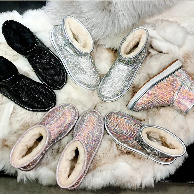 Женские зимние ботинки; Новинка года; модные Нескользящие лыжные хлопчатобумажные туфли на плоской подошве; женские теплые ботинки на плоской подошве; зимние ботинки