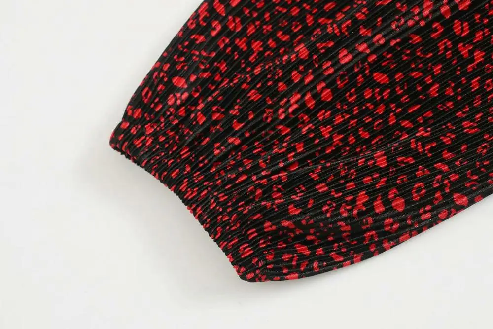 Женские плиссированные рубашки с глубоким v-образным вырезом, офисные женские рубашки с длинным рукавом с красным леопардовым принтом, повседневные женские блузы LS6149