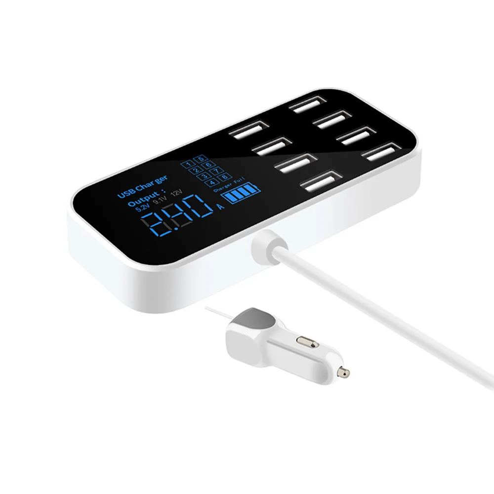 Мульти 8 портов USB быстрое автомобильное зарядное устройство ЖК-дисплей адаптер для Iphone Xiaomi samsung для Ipad умное устройство универсальный автомобиль Быстрая зарядка