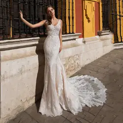 Кружевные свадебные платья с v-образным вырезом в стиле бохо, 2019 праздничные платья на заказ, Длинные Шлейфы для свадебных платьев
