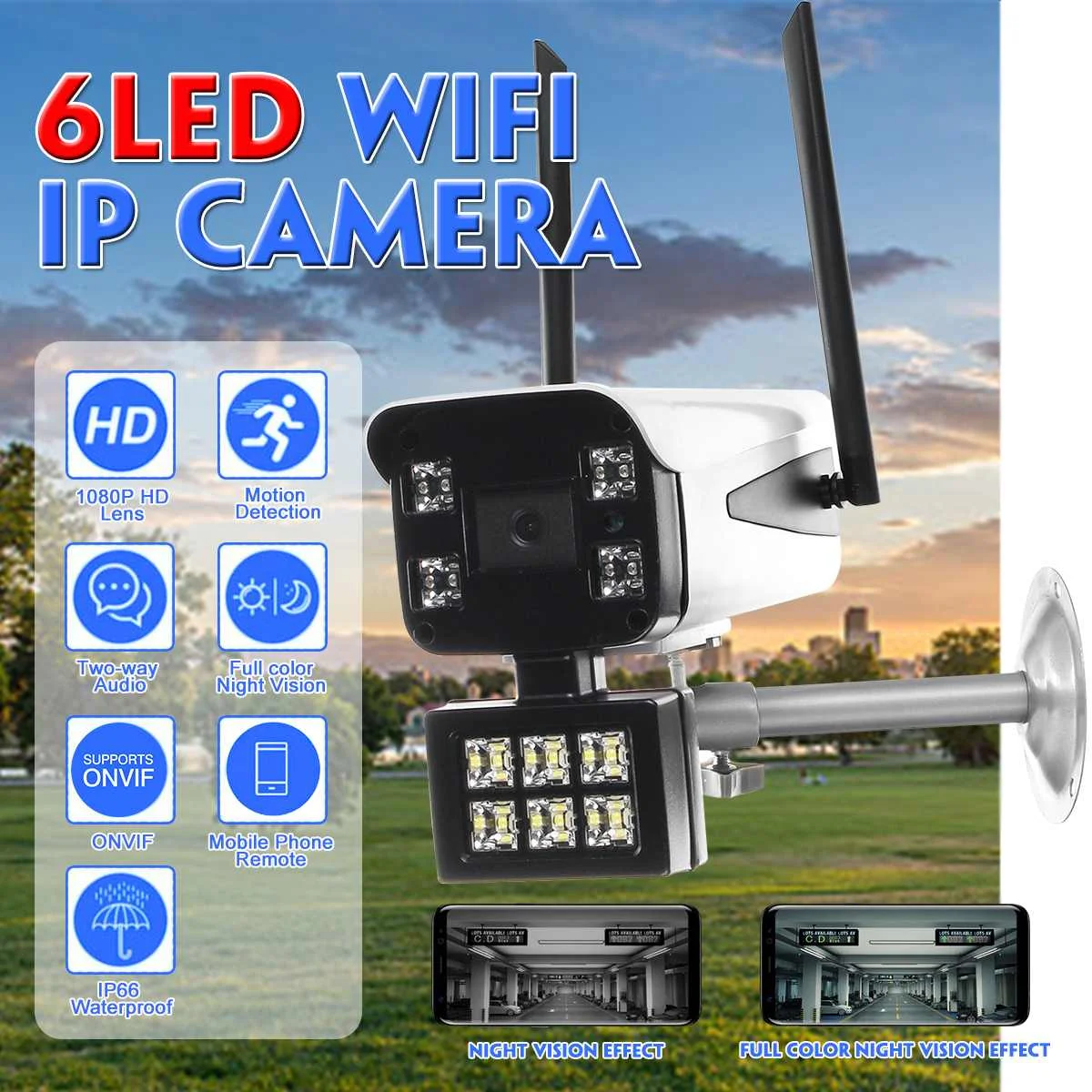 

6LED Waterproof IP Camera Wireless Camera 1080P Wireless Security IP Camera WiFi Camera Night Vision Full Color Outdoor