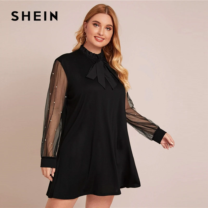 Женское Сетчатое платье туника SHEIN элегантное мини с оборками спереди и