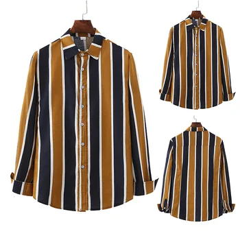 

Expert 2019 Autumn Man Stripe Split Joint Printing Leisure Time Man Long Sleeve Shirt Male
