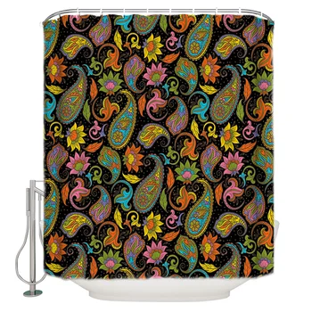 

2020 New Paisley Pattern Bathroom Shower Curtain Waterproof Polyester Fabric Shower Curtains &12 Hooks