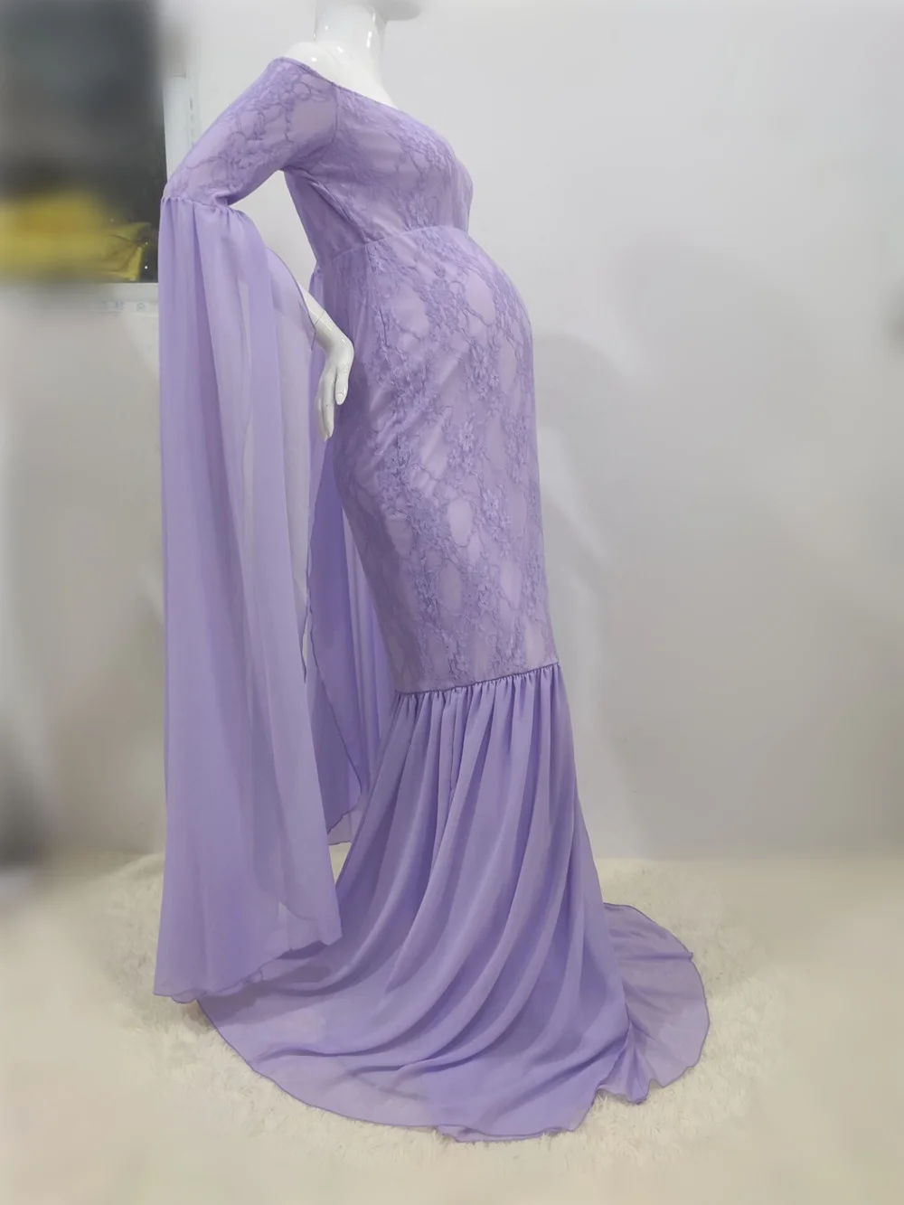 Mermaid Maternity Photography Props Dresses Lace Long Pregnancy Dress Ruffles Pregnant Women Maxi Maternity Gown For Photo Shoot (5)