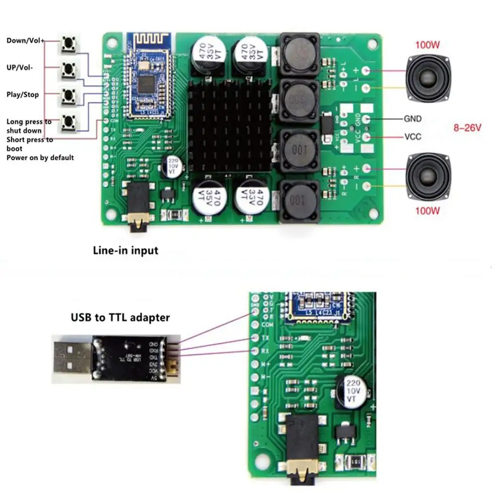 Taidacent Bluetooth AMP Board Sound Amplifer Board Bk3266 Bluetooth 5 0 Serial Command Programmable 2 100 Watt Aux Input