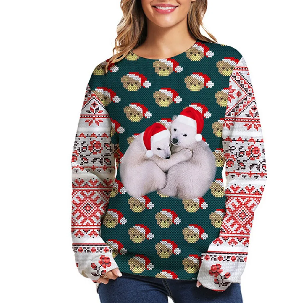 Sweatshirts Autumn Winter Women Christmas 3D Print Long Sleeves Streetwear Loose O-Neck Pullover Sweatshirt Blouse Top ?????????