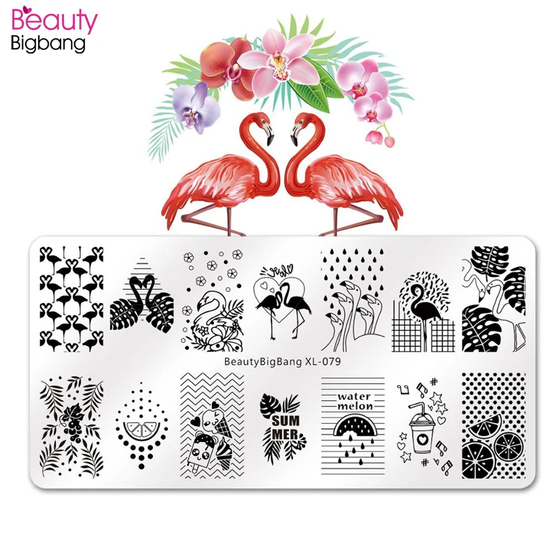 

Beautybigbang Flamingo Image Stamping Plates Swan Heart Pattern Stainless Steel Nail Stamping Plate For Nail Art Printing XL-079