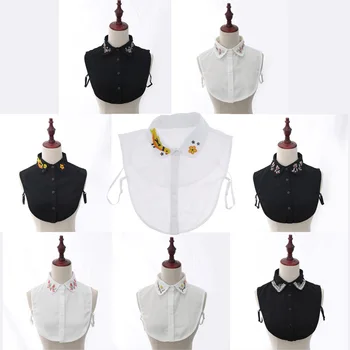 

Women Fake Collar Beaded Crystals Half Blouse Shirt False Collar Dickey Choker