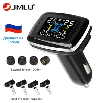 

JMCQ USB TPMS Alarm Tire Pressure Monitor System Auto Security Warning Control Internal External sensors Cigarette lighter tpms