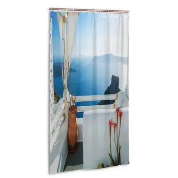 

Holiday Terrace with Sea at Sunset Architecture On Santorini Island Greece Shower Curtain Polyester Waterproof 12 Hooks Fabric