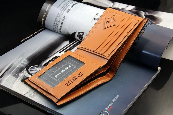 Fashion Business Casual Men's Wallets Plaid Pattern Brown Short Wallet Quality PU Leather ID Credit Card Holder Purse Low Price