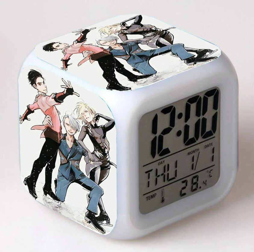 

Anime Yuri on ice Cartoon LED 7 Color Flash Digital Alarm Clocks Kids Night Light Bedroom Desk Clock despertador