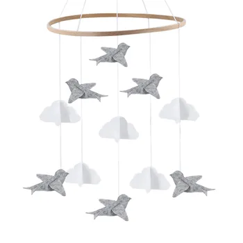 

Baby Crib Mobile Birds & Clouds Felt Nursery Ceiling Decoration for Girls & Boys Grey & White