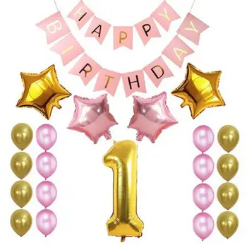 

1st Birthday Theme Party Decoration Balloons Black Pink Kids Birthday Foil Balloon Baby Shower Birthday Party Supplies