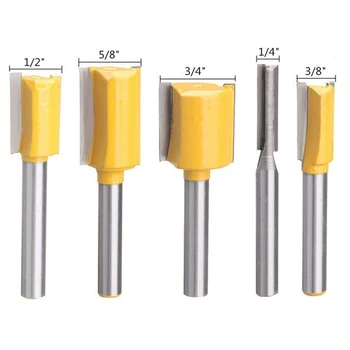

5Pcs 1/4\" Shank Straight Flush Trim Router Bit Set Woodworking Cutting Tools