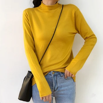 

Lucyever Autumn New Long Sleeve Turtleneck Pullovers Women Fashion Solid Color Knitted Sweaters Woman Casual Slim Sweater Mujer