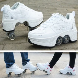 Four-Wheel Dual-Use Skating Shoes 2022 New Double-Row Parkour Roller Men's Women's Casual Sneakers Sport Walking Running Shoes