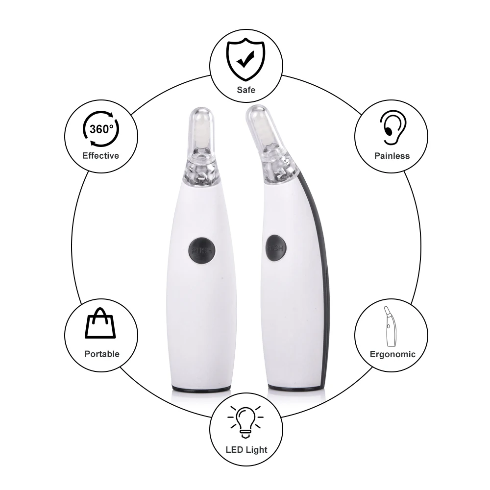 Tanie Wosku z uszu do czyszczenia bezbolesne zasilany energią słoneczną bezpieczeństwa Cordles czyszczenie elektryczne narzędzia z 4 zdejmowane silikonowe dysza głowicy dla dzieci dorosłych