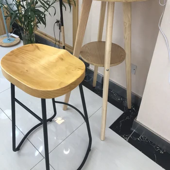 

Solid Wood Bar Chair Nordic Wrought Iron High Tea Shop Long Table and Chair Combination Home Creative Log Metal Only Stool