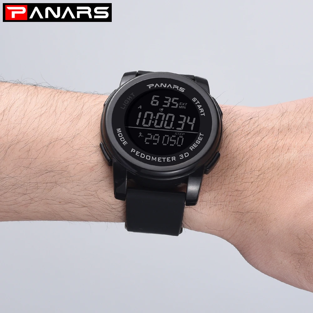 PANARS Mens Digital Watches Men's Sport Watch Dual Time Pedometer Alarm Clock 50M Waterproof Military Multifunction Reloj Hombre