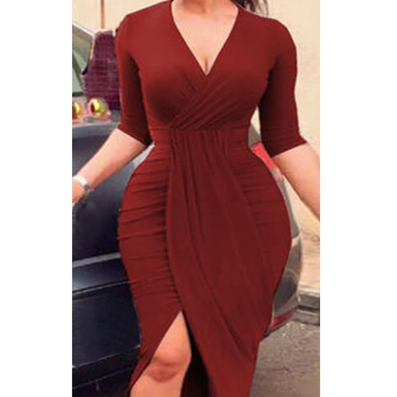 VONDA, Сексуальные облегающие вечерние женские платья, Ретро стиль, 3/4 рукав, глубокий v-образный вырез, однотонное, повседневное, элегантное платье, зима, модное платье