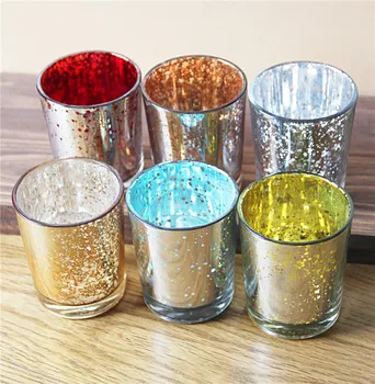 

Simple Glass Electroplating Silver Small Candlestick Bar Props Holiday Party Decoration Pieces 6 Colors Set