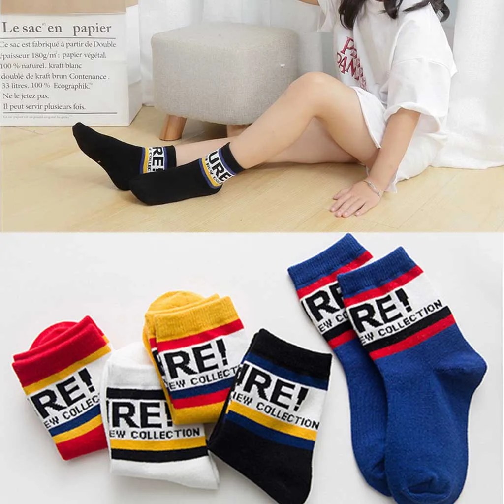 5 пар, вязанные хлопковые детские носки с принтом для маленьких девочек женские короткие носки ярких цветов женские носки calcetines# ZB