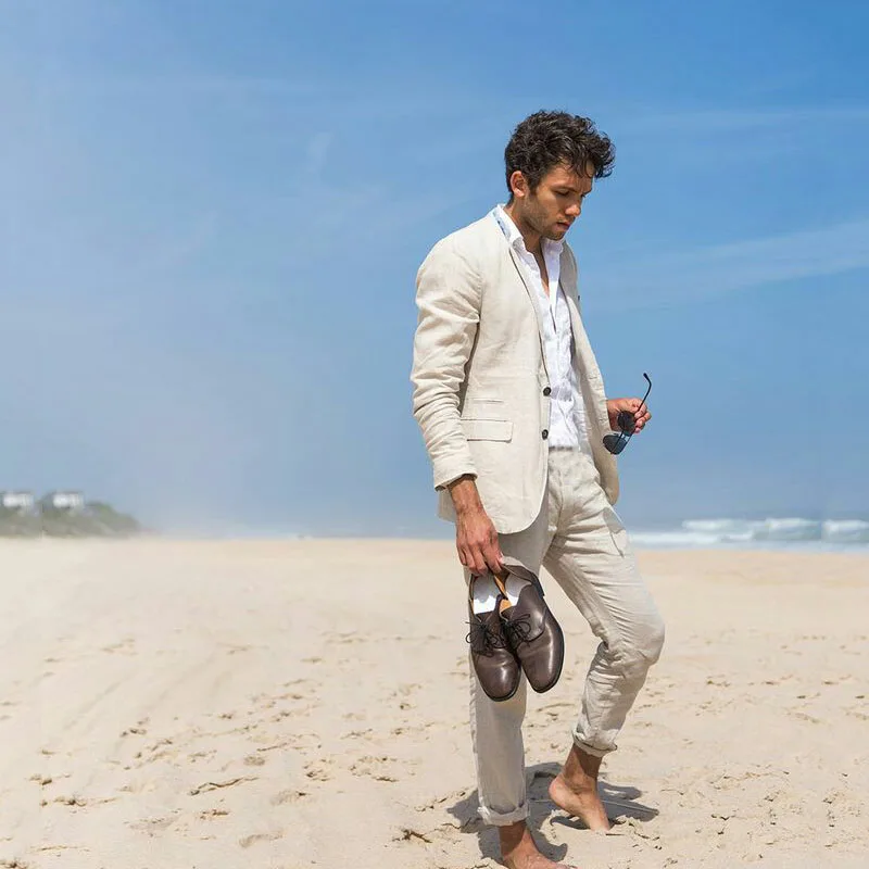 Ivory-Linen-Beach-Wedding-Men-Suits-Groom-Tuxedo-Slim-Fit-Casual-Best-Man-Blazer-Groom-Wear